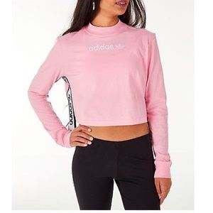 Adidas baby pink crop top long sleeve adidas tape